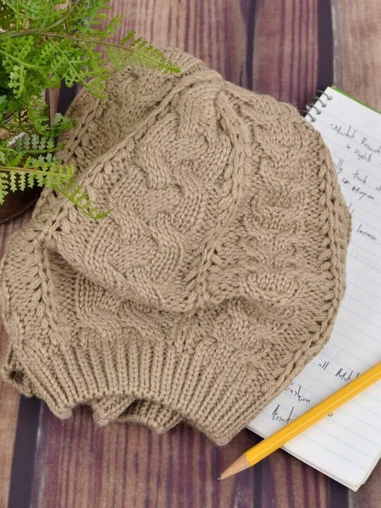 Women\'s Crochet Knitted Style Beanie Slouchy Hat Tan